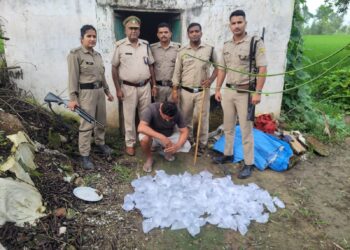माननीय आबकारी आयुक्त महोदया के आदेशानुसार व जिला आबकारी अधिकारी उधमसिंहनगर के निर्देश पर अवैध मादक द्रव्यों के निर्माण,बिक्री,भंडारण के अड्डों के समूल विनिष्टिकरण के क्रम में क्षेत्र-2 खटीमा टीम द्वारा खटीमा क्षेत्रान्तर्गत देशी भुडिया में दबिश दी गयी,दबिश के दौरान अभियुक्त बलवीर सिंह पुत्र मेहर सिंह निवासी देशी भुडिया खटीमा को 46 पाउचों में लगभग 19 लीटर (30 पाउच 500 ml व 16 पाउच 250 ml) कच्ची शराब के साथ गिरफ्तार कर आबकारी अधिनियम की सुसंगत धाराओं में अभियोग पंजीकृत किया गया।दबिश टीम में आबकारी निरीक्षक श्री बृजेश जोशी के नेतृत्व में खटीमा का समस्त आबकारी स्टाफ मौजूद रहा।